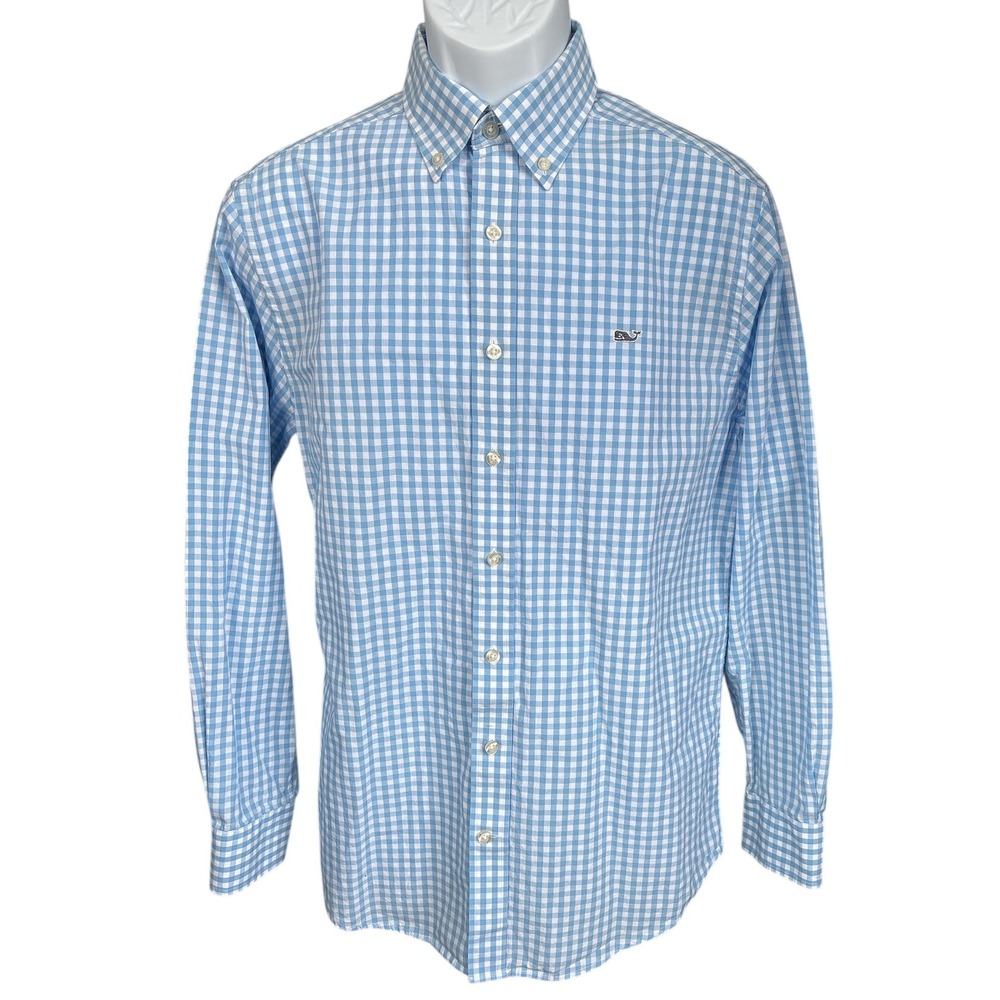 Vineyard Vines Slim Fit Whale Shirt, Light Blue Gingham Check, Medium, Easter